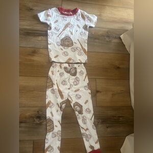 Burt's Bees White and Brown Baseball Kids Pajama Set